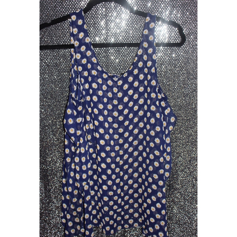 Navy blouse with small sunflowers